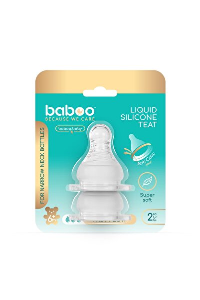 Baboo Силиконов биберон - тясно гърло, бърз поток, 2 броя, 6+ месеца