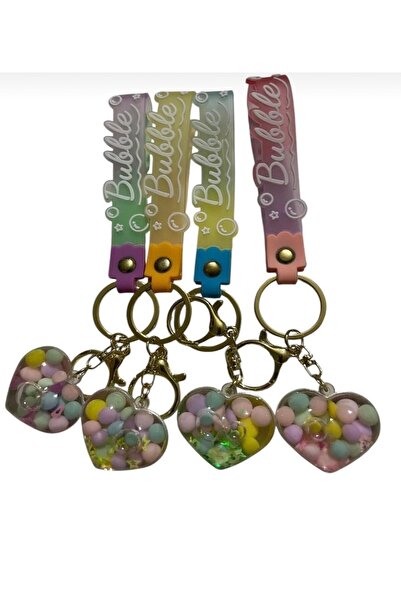 Butik Center Heart Shaped Water Keychain Bubble Colorful Heart Beaded Transparent Keychain