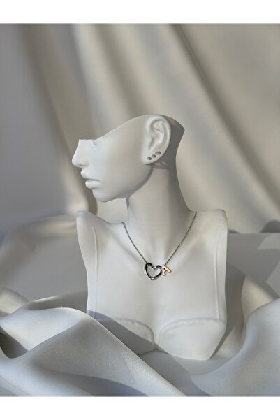 NB STEELORA Heart Detailed Silver Color Steel Letter Necklace