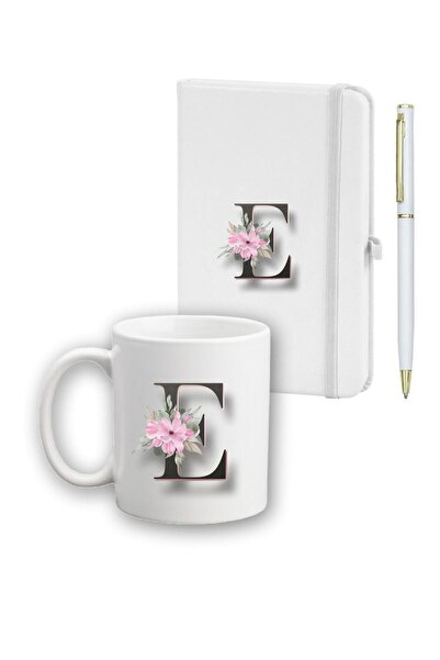 LİNOVERA Flower Pattern Agenda, Mug and Pen Set