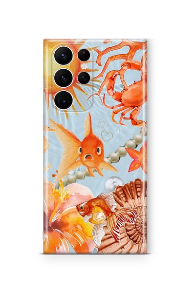 FLAMENKO Samsung Galaxy S23 Ultra Compatible Orange Fish Pattern Transparent ...