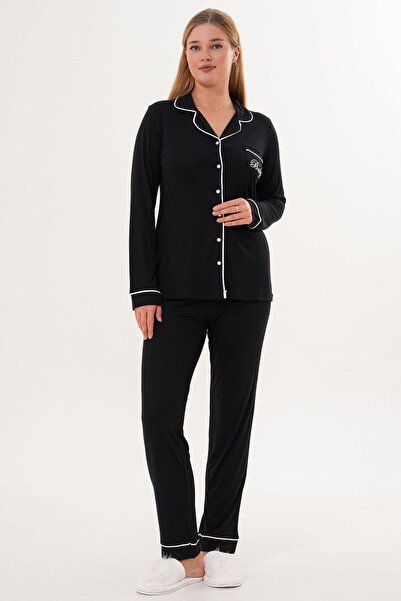 Mecit Pijama Mecit 6307 Black Buttoned Women's Pajama Set