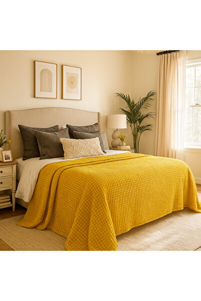 HB Victory Waffle 100% Cotton Premium Bedspread Mustard Color Double Size 230X250 cm