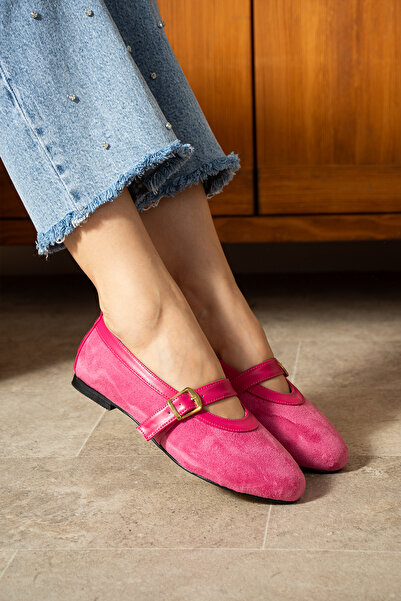 BERFONA Milan Fuchia Calf Suede Ballerina Shoes