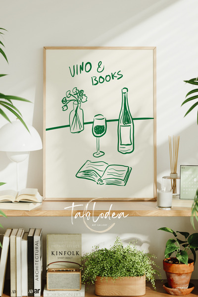 tablodea Modern Kitap Ve Kadeh Kokteyl Temalı Pinterest Çerçeveli Poster Tabl...