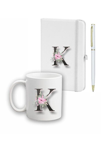 LİNOVERA Flower Pattern Agenda, Mug and Pen Set
