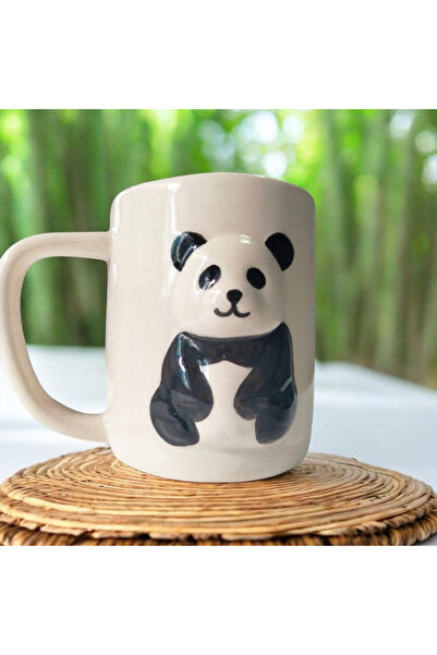 HOMEFECT Panda Kabartmalı Seramik Kupa El Yapımı