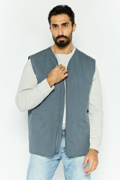 ASOS Design Men Long Textured Vest Jacket, Dark Grey