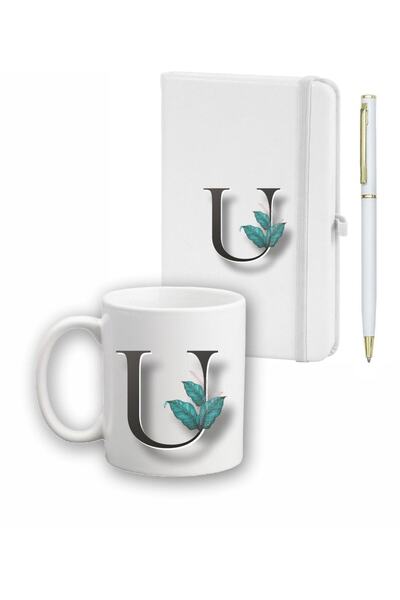 LİNOVERA Leaf Pattern Agenda, Mug and Pen Set