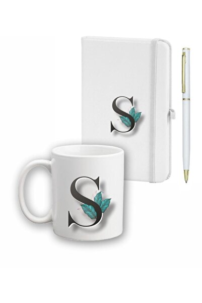 LİNOVERA Leaf Pattern Agenda Mug and Pen Set
