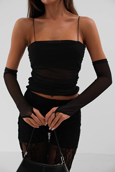 Secret Passion Lingerie Γυναικεία μπλούζα από τούλι με λεπτομέρεια με μανίκια και λουράκια New Season 24s15025