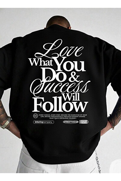 LORVEX Swea tricou Oversize Unisex Negru cu guler rotund LOVE WHAT YOU Imprimat