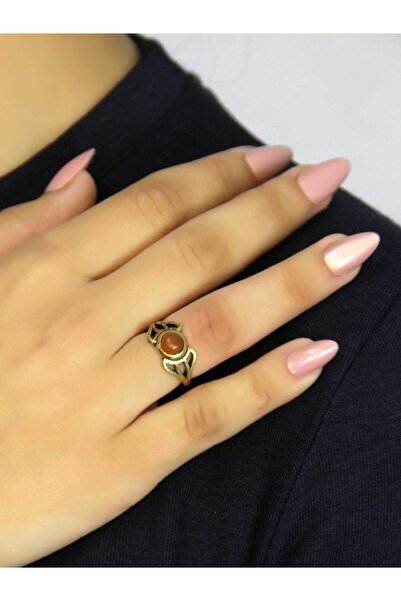 esha Natural Stone Agate Round Natural Stone Antique Model Women's Adjustable Ring Euy79A
