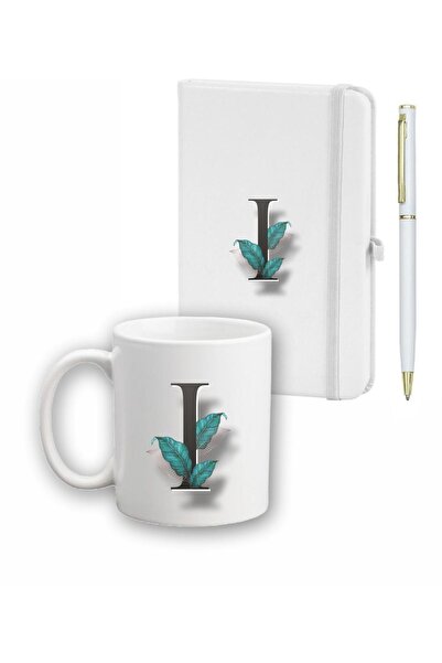 LİNOVERA Leaf Pattern Agenda Mug and Pen Set