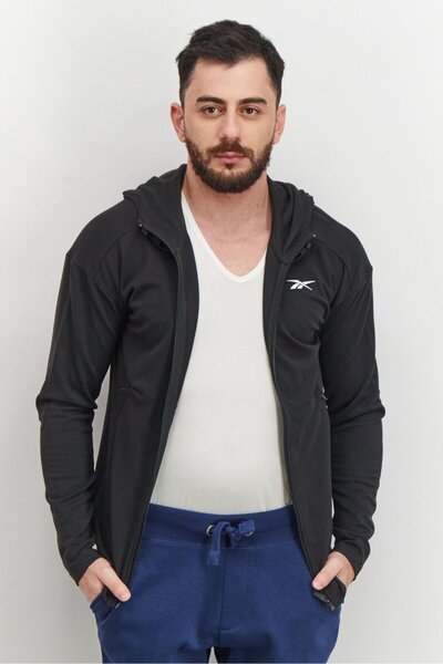 Reebok Men Athlete Fit Long Sleeves Hooded Full Zip Sweatshirt, Black