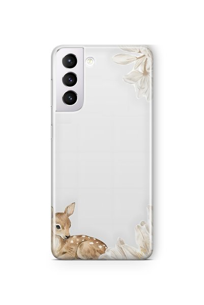 FLAMENKO Samsung Galaxy S21 Uyumlu Yavru Geyik Desenli Şeffaf Telefon Kılıfı