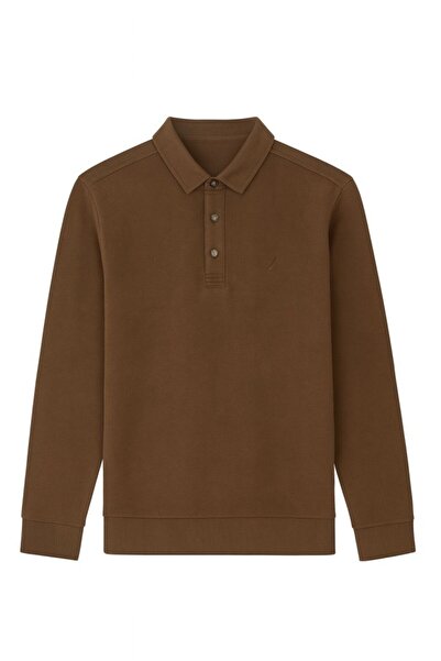 CGA Мъжка блуза тип пуловер с висока яка, кафява, памук