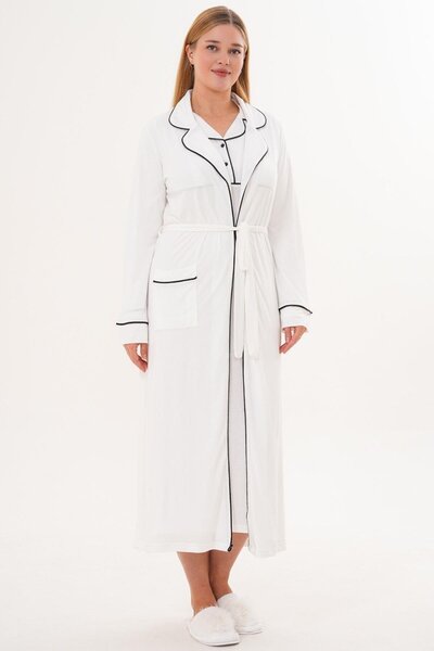 Mecit Pijama Mecit 6334 Ecru Women's Nightgown and Robe Set
