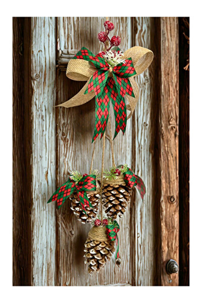 Home Ekoseli Jüt Kurdeleli Doğal Kozalak Kapı Süsü