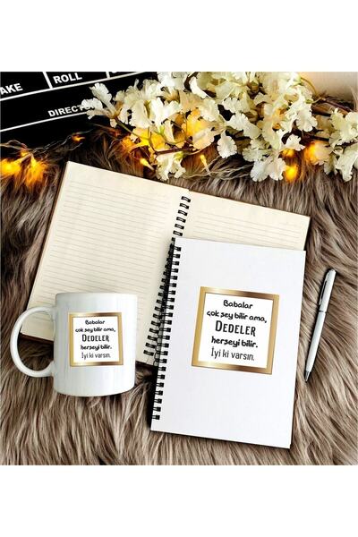 CVCWOOD Grandfather Printed Pencil Notebook Mug Set4 for Father's Day