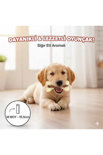 Tasma Market Sığır Eti Aromalı Kemik Şekilli Köpek Oyuncağı – 15,5 cm, Orta ve Büyük Irklar İçin M