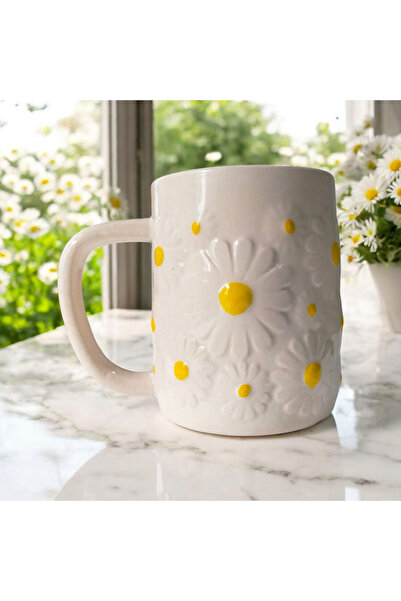 HOMEFECT Daisy Embossed Ceramic Mug Handmade