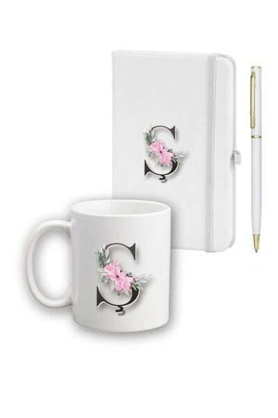 LİNOVERA Flower Pattern Agenda, Mug and Pen Set