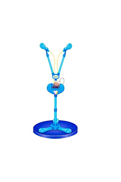 divendi-ro Double Karaoke Microphone, with Batteries and Stand, Blue/Rose, 96 cm Height - Pink