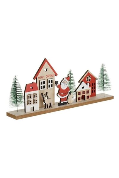 OEM Дървена коледна украса за къщичка с Дядо Коледа "Весела Коледа" 30x13см