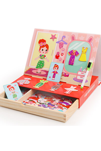 OEM Carte magnetică lemn – Puzzle 3D „Îmbracă fetița” educativă | ZukiToys.ro
