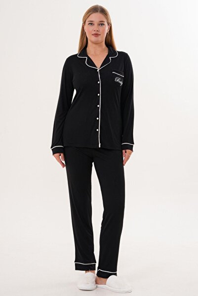 Mecit Pijama Mecit 6307 Black Buttoned Women's Pajama Set