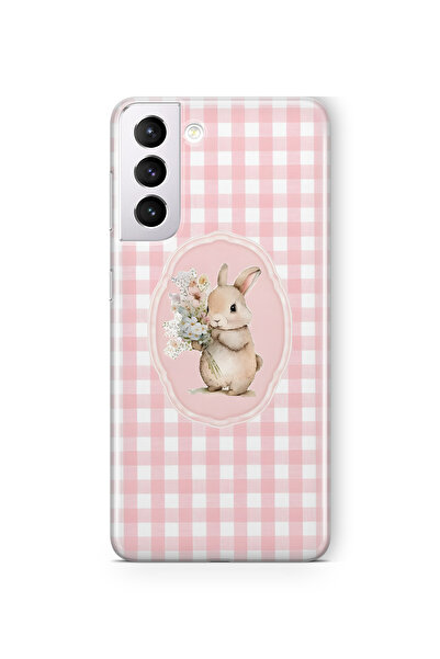 FLAMENKO حافظة هاتف شفافة لهاتف سامسونج جالاكسي S22 بنمط الأرنب الزهري