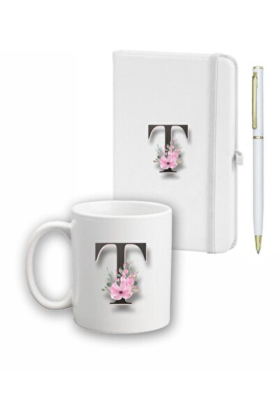 LİNOVERA Flower Pattern Agenda, Mug and Pen Set