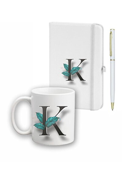 LİNOVERA Leaf Pattern Agenda Mug and Pen Set