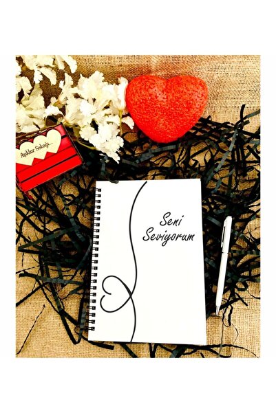 LİNOVERA Valentine's Day I Love You Written Wooden Notebook Pen Set - White