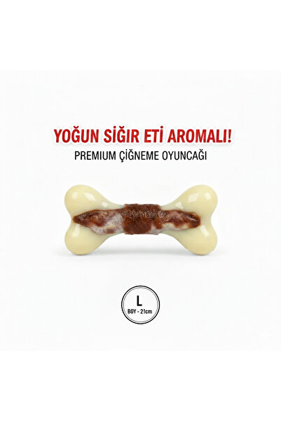 Tasma Market Sığır Eti Aromalı Kemik Şekilli Köpek Oyuncağı – 21 cm, Büyük Irklar İçin L