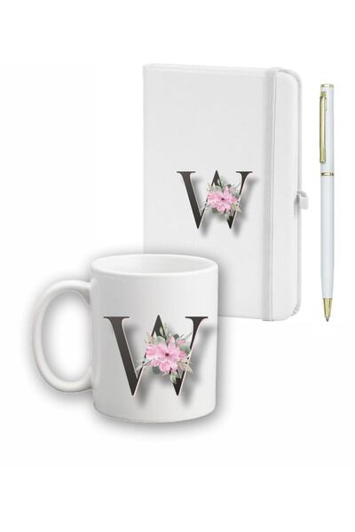 LİNOVERA Flower Pattern Agenda, Mug and Pen Set