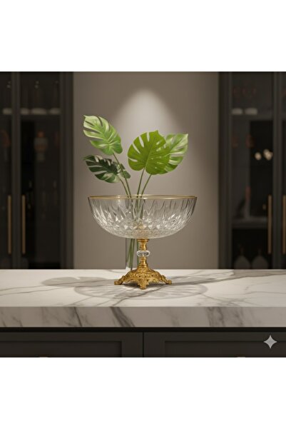 ÇNR Home Collection وعاء عرض بيضاوي فاخر بقاعدة معدنية