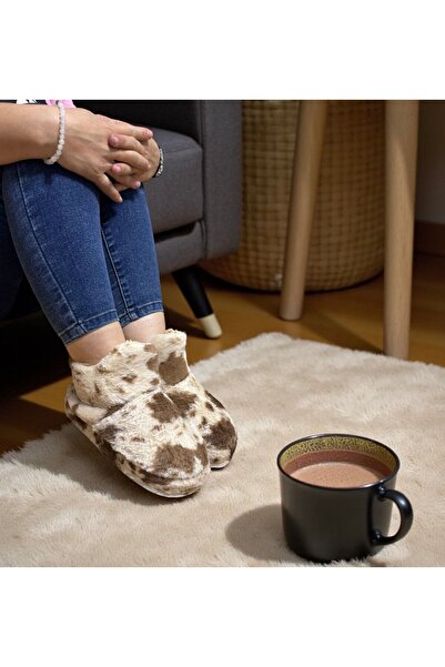 İpek Women's Spotted Plush Fluffy Non-Slip Sole Home Boots Slippers