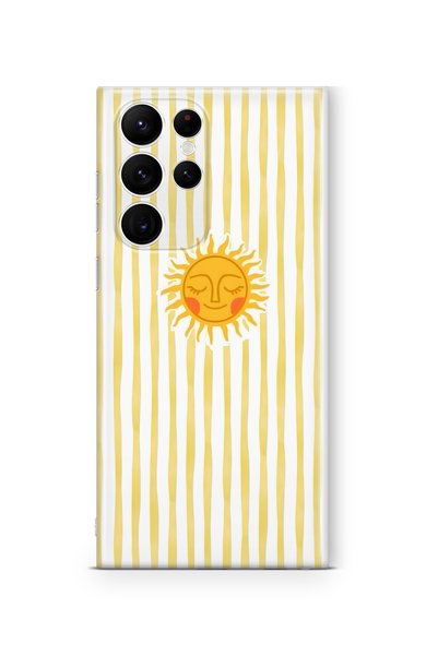 FLAMENKO Samsung Galaxy S23 Ultra Compatible Yellow Striped Sun Pattern Trans...