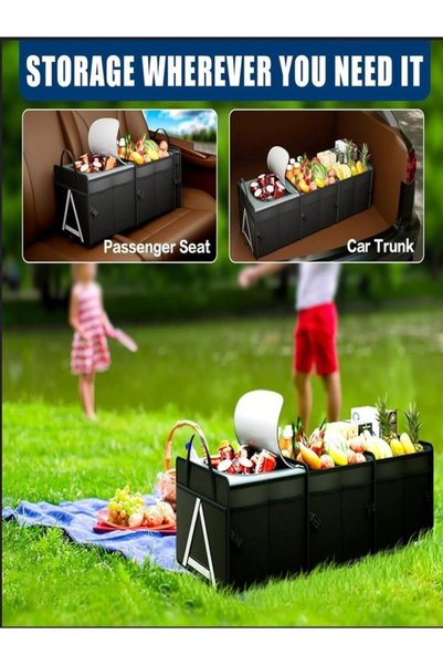 Green Lion Car Trunk Organizer 80L, Foldable Design Sturdy Handles - Black