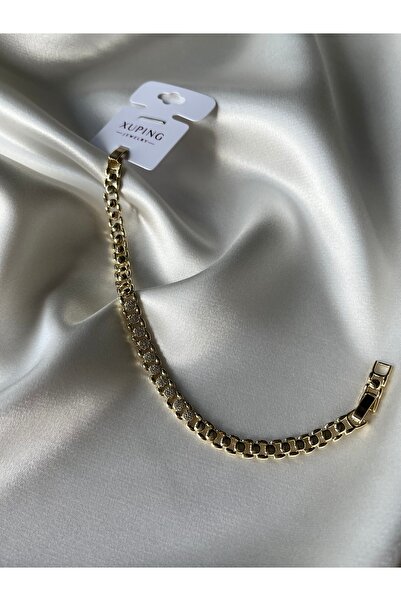 XUPING JEWELRY 14K Altın Kaplama Oval Taş Geçişli Bileklik