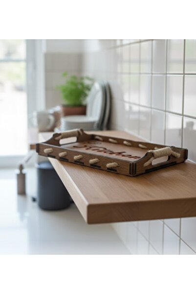 MEN TASARIM Ahşap Tepsi Hasır İp Model