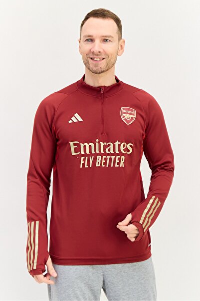 adidas Men Slim Fit Long Sleeve Brand Logo Arsenal Football Sweatshirt, Red