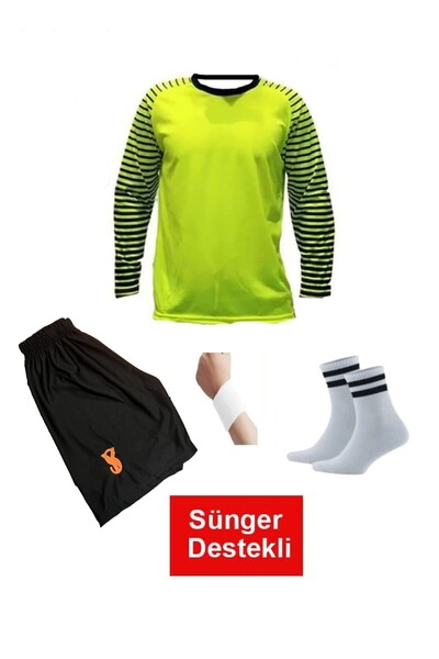 yenteks Kaleci Uzun Kol Korumalı Yeşil 4 Lü Set Çocuk Kaleci Forması Forma+Şort (çorap+bileklik) hediye