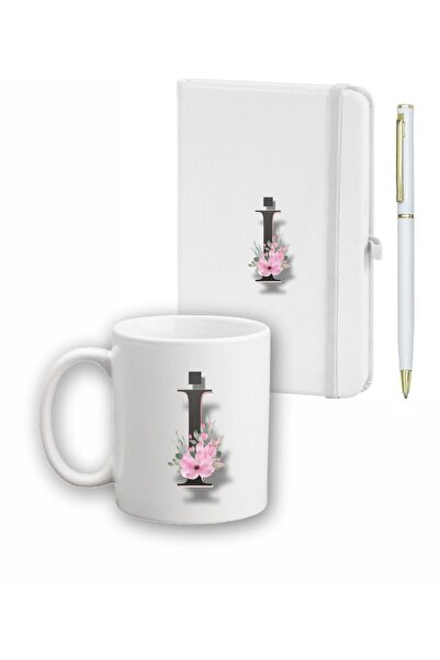 LİNOVERA Flower Pattern Agenda, Mug and Pen Set