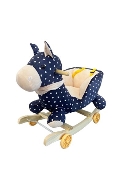 CREATIVE Balansoar pentru copii 6 luni+, Cal de pluș, Cadru din lemn, 4 kg, Bleumarin cu buline