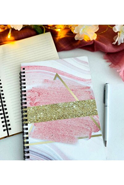 LİNOVERA Pink Gold Printed Notebook Pen Set