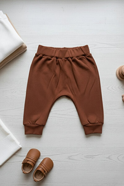 Salvia Dione Baby Boy Pants - 100% Cotton, Elastic Waist, Jogger, Cotton Lined, Brick Color, Natural, Comfortable, Stylish