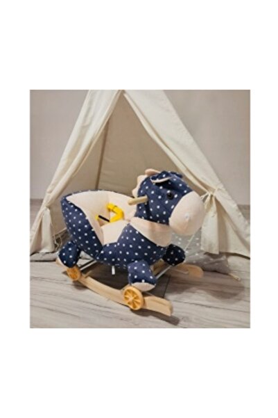 CREATIVE Balansoar pentru copii 6 luni+, Cal de pluș, Cadru din lemn, 4 kg, Bleumarin cu buline